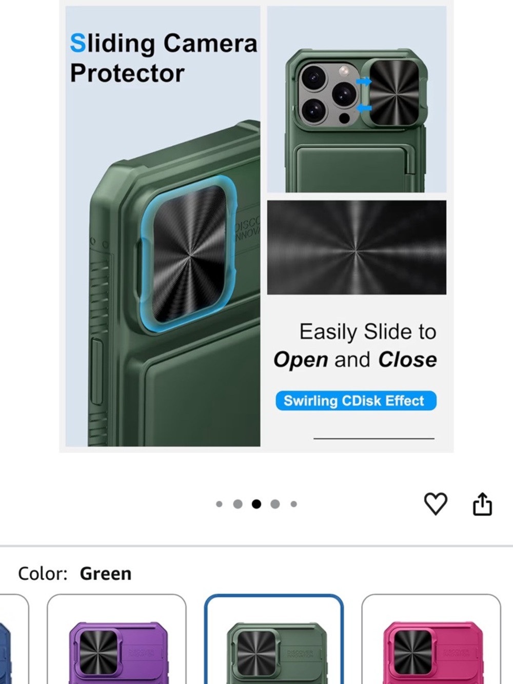 Slim Green Protective Phone Case with Built-In Camera Cover and Kickstand - Picture 6 of 7